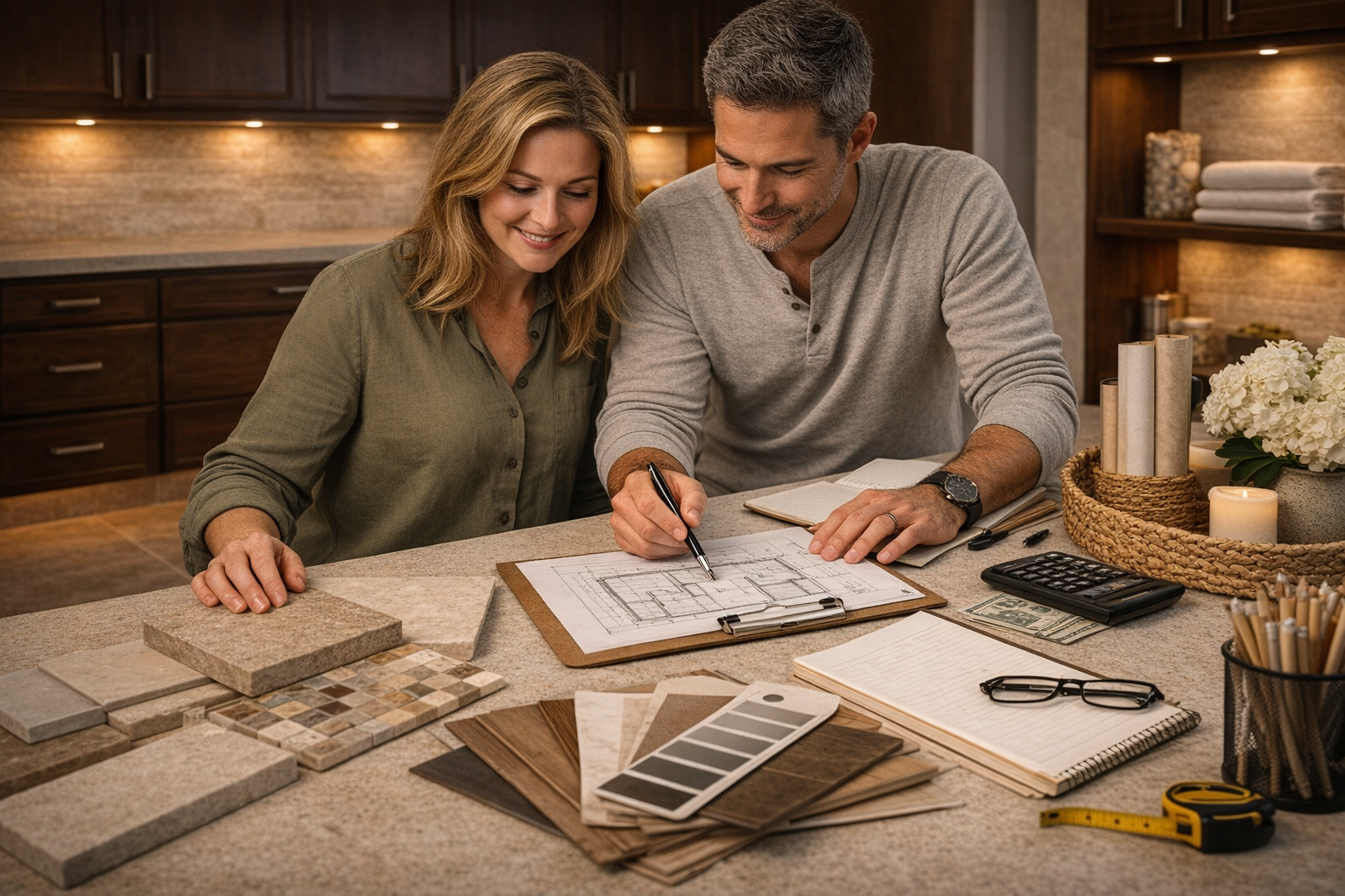 Reno bathroom remodel planning image focused on budget priorities, finish selections, layout upgrades, and project sequencing
