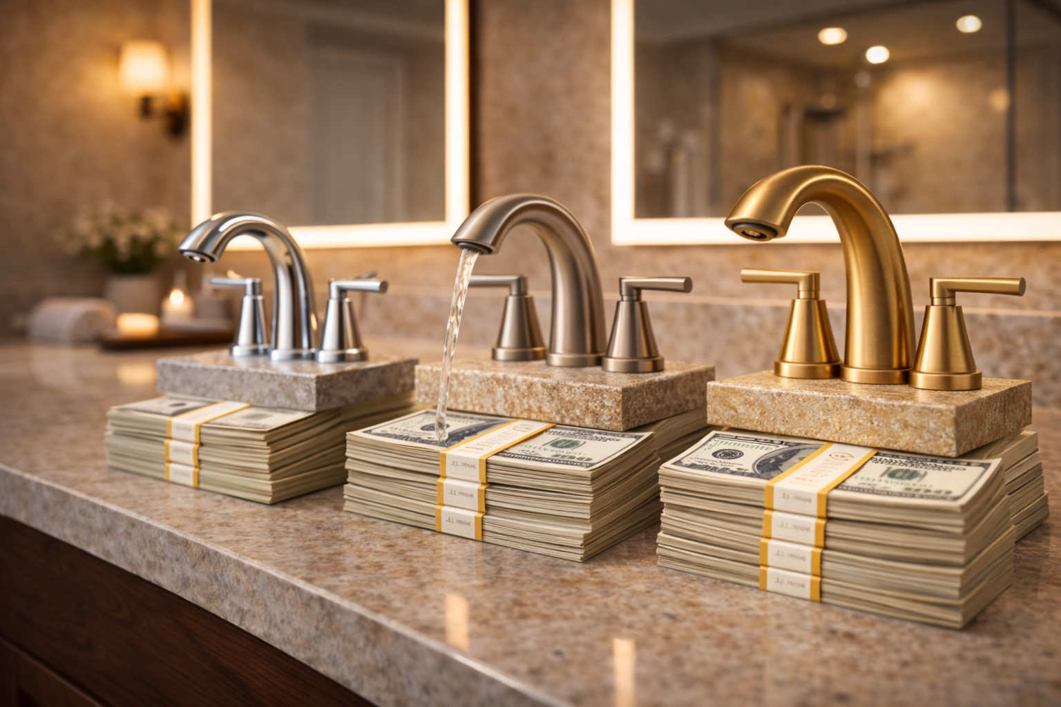 Bathroom faucet cost factors including fixture style, finish quality, valve design, brand tier, and installation labor