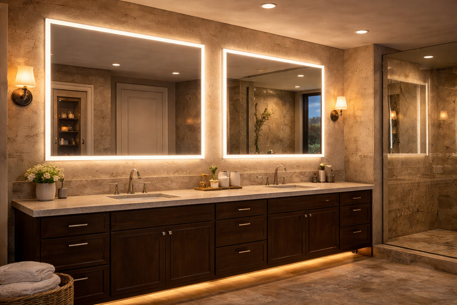 Bathroom mirror design with a centered vanity mirror, coordinated lighting, and a balanced wall layout above the sink