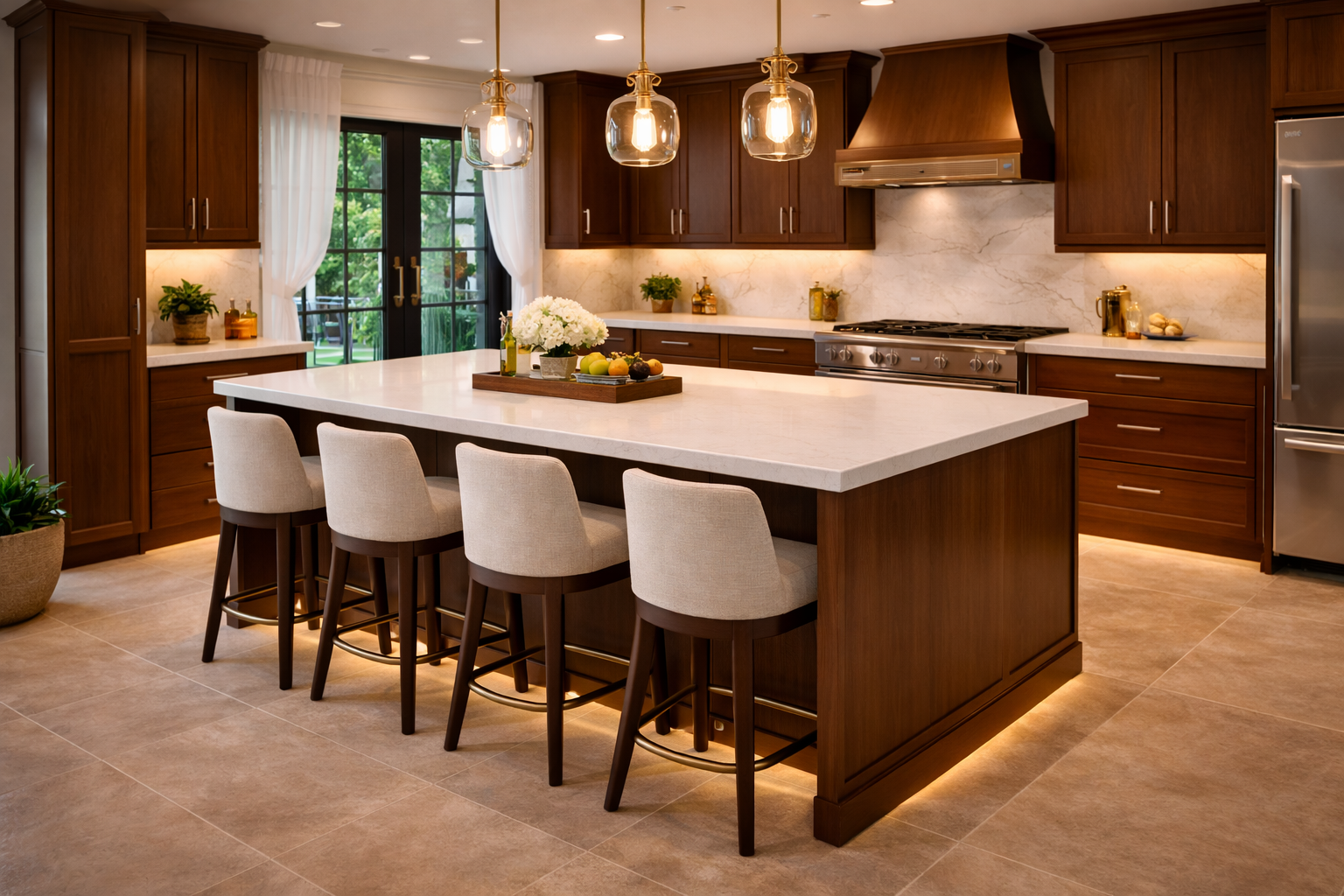 Kitchen island layout planning placeholder image with aisle spacing island depth and seating overhang context