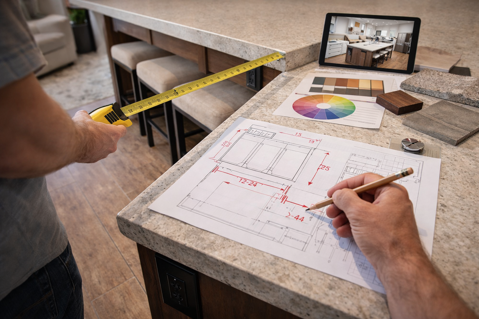 Planning kitchen island seating with stool sizes and layout measurements