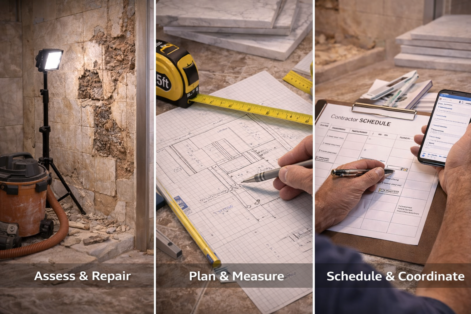 Bathroom wall panel remodel planning with wall measurements, panel style choices, seam strategy, trim details, and waterproofing needs