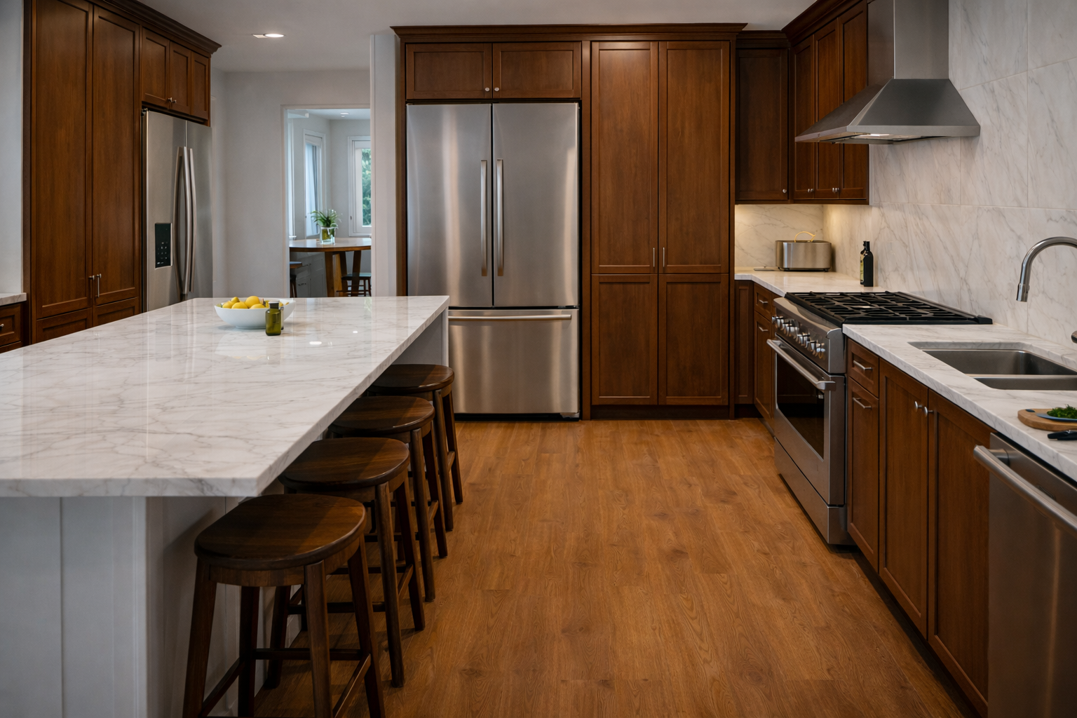 Kitchen layout plan showing cabinet moves and island placement
