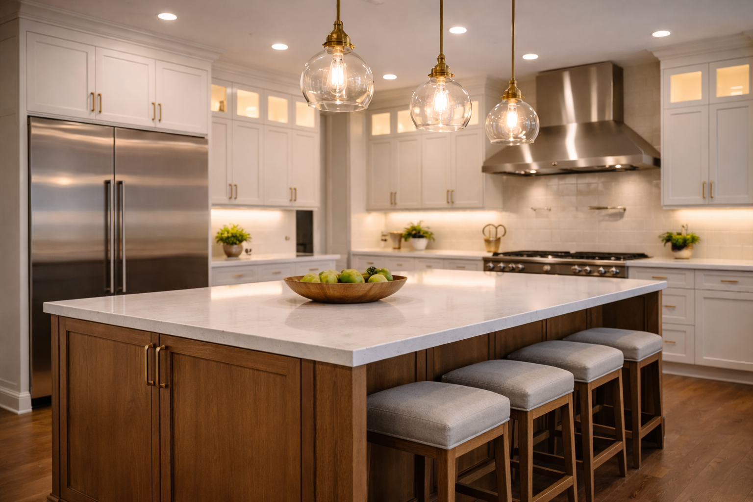 Kitchen lighting plan with island pendants and under-cabinet lighting