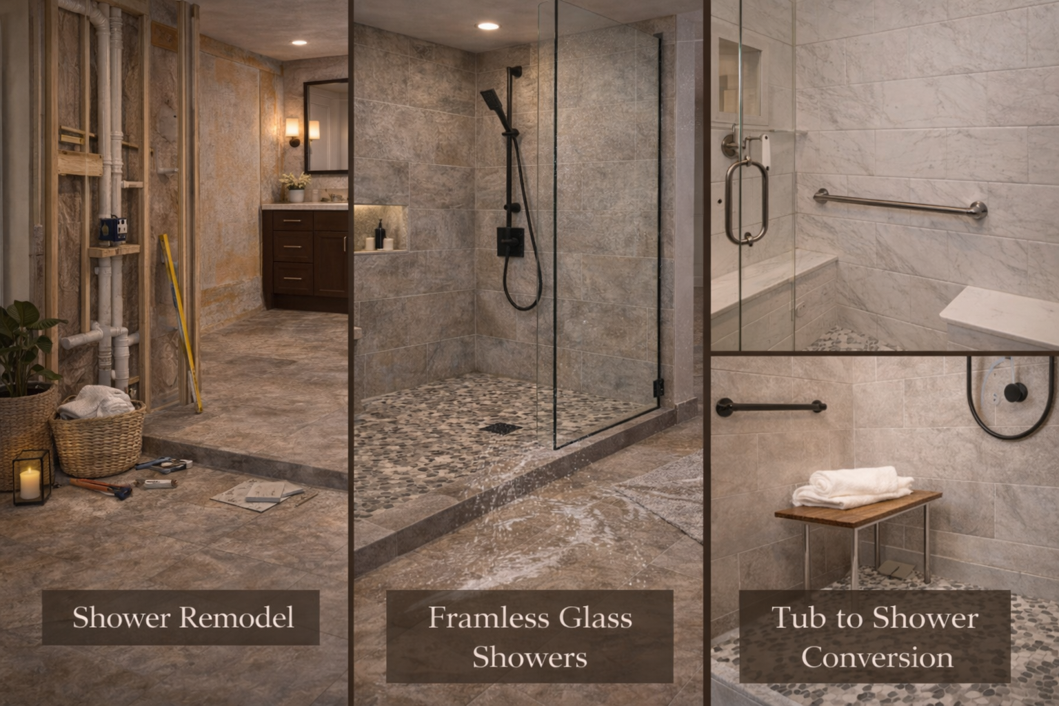 Related walk-in shower topics with shower remodel, frameless glass, and bathroom accessibility ideas