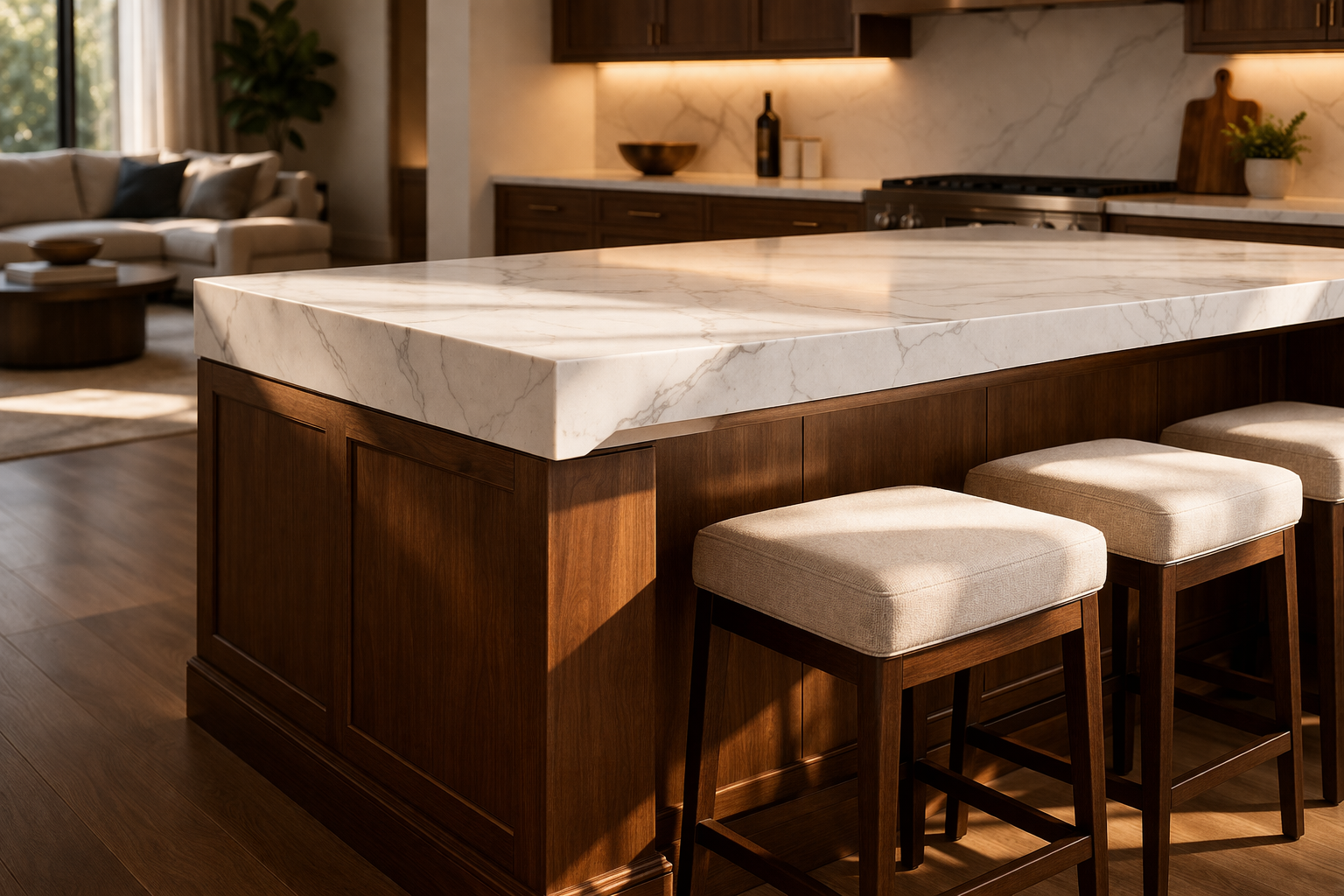 Kitchen island set up for casual seating and gathering