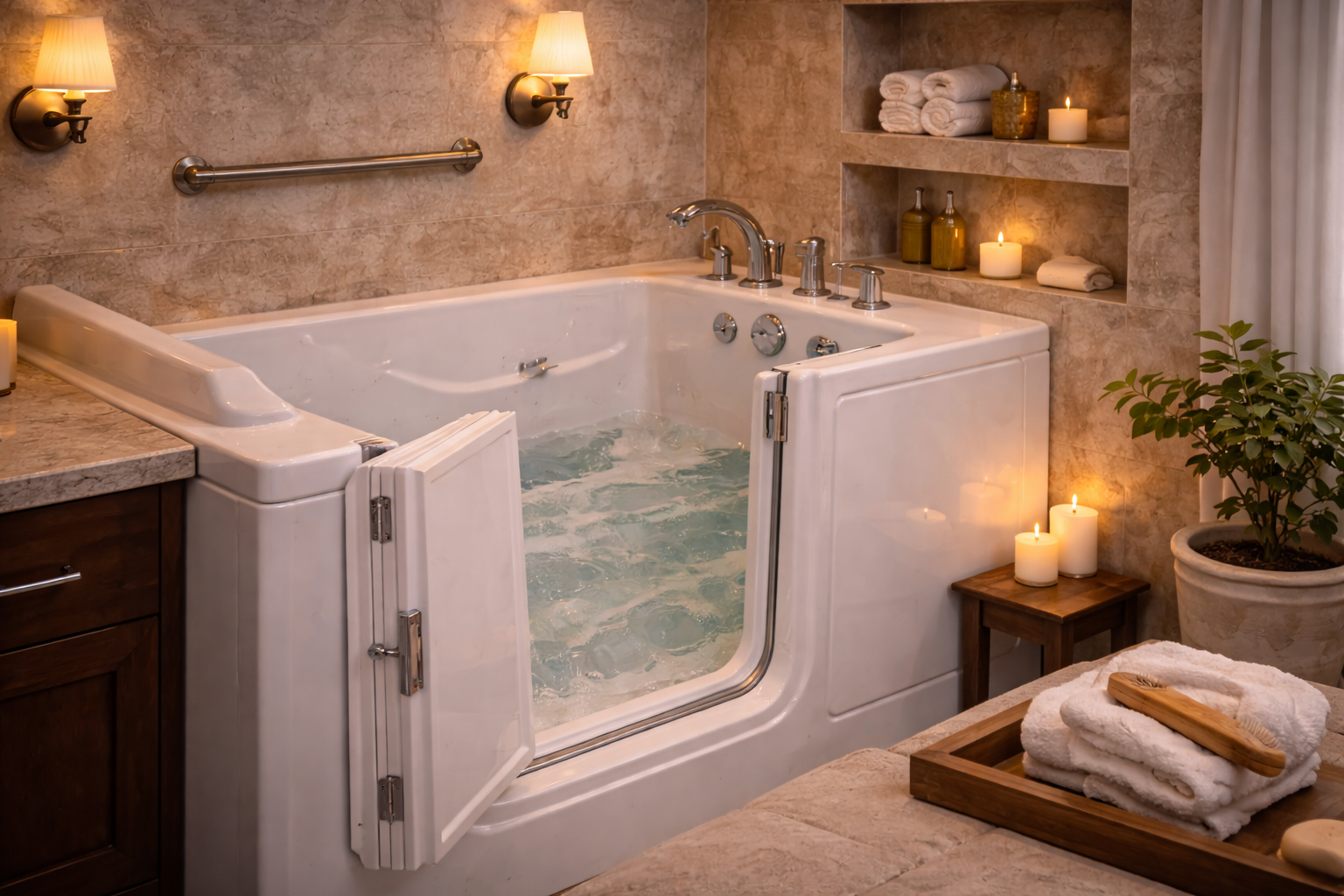 Walk-in Bathtub with bathtub, tub, surround, fixtures