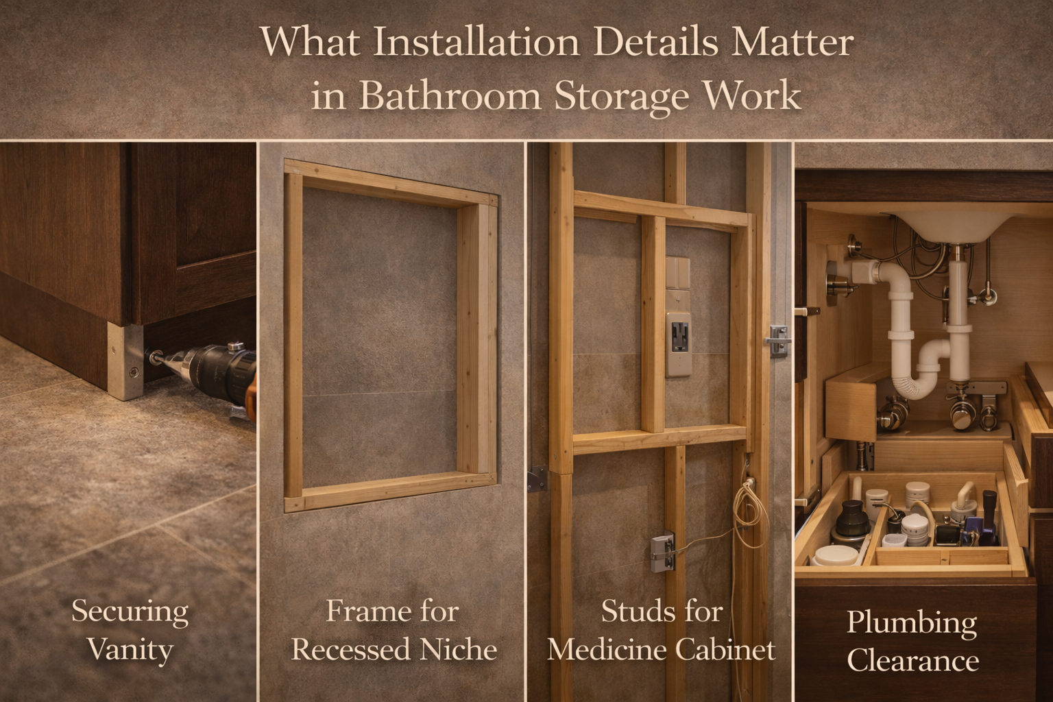 Bathroom storage cost factors including cabinet type, size, finish quality, organizer upgrades, and installation labor