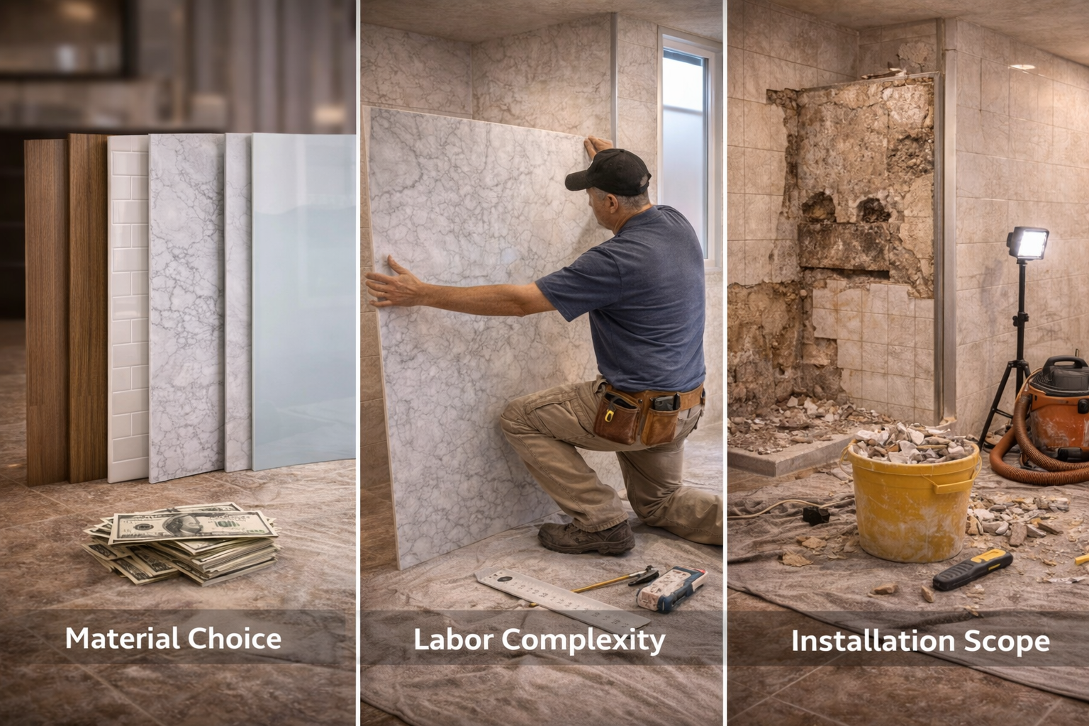 Bathroom wall panels installed with smooth waterproof surfaces, clean seams, and a low-maintenance finished wall layout