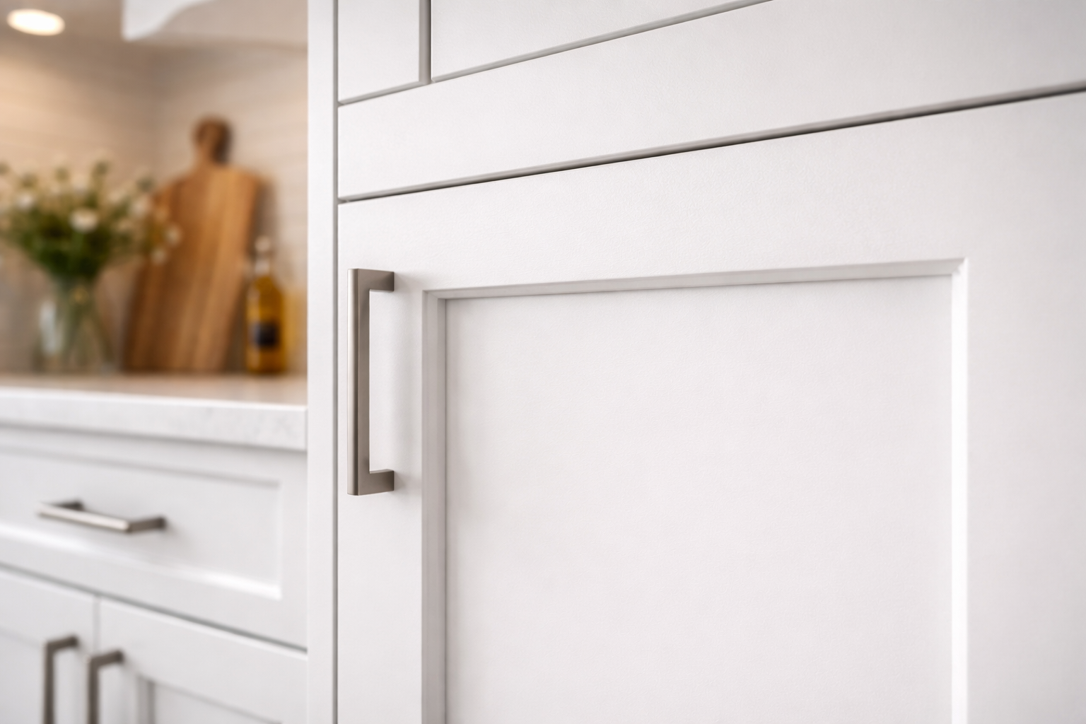 Shaker cabinet doors with recessed center panels, square edges, and a clean style used in many kitchen remodels