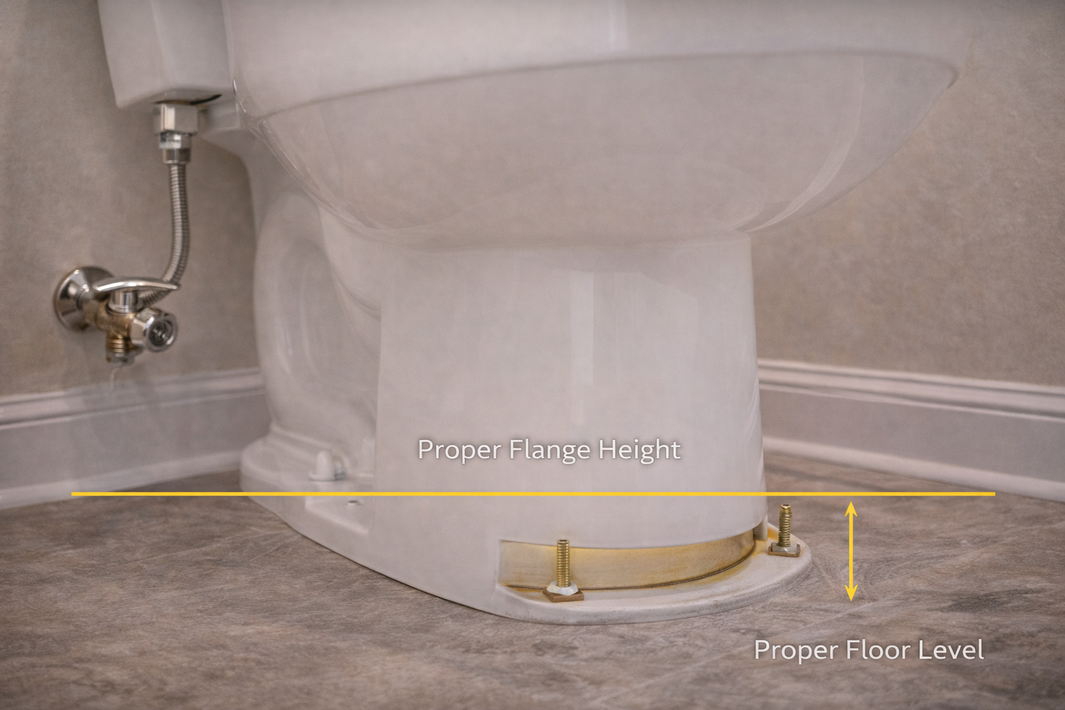 Toilet remodel installation with flange alignment, rough-in setup, floor fit, water supply placement, and fixture clearance details