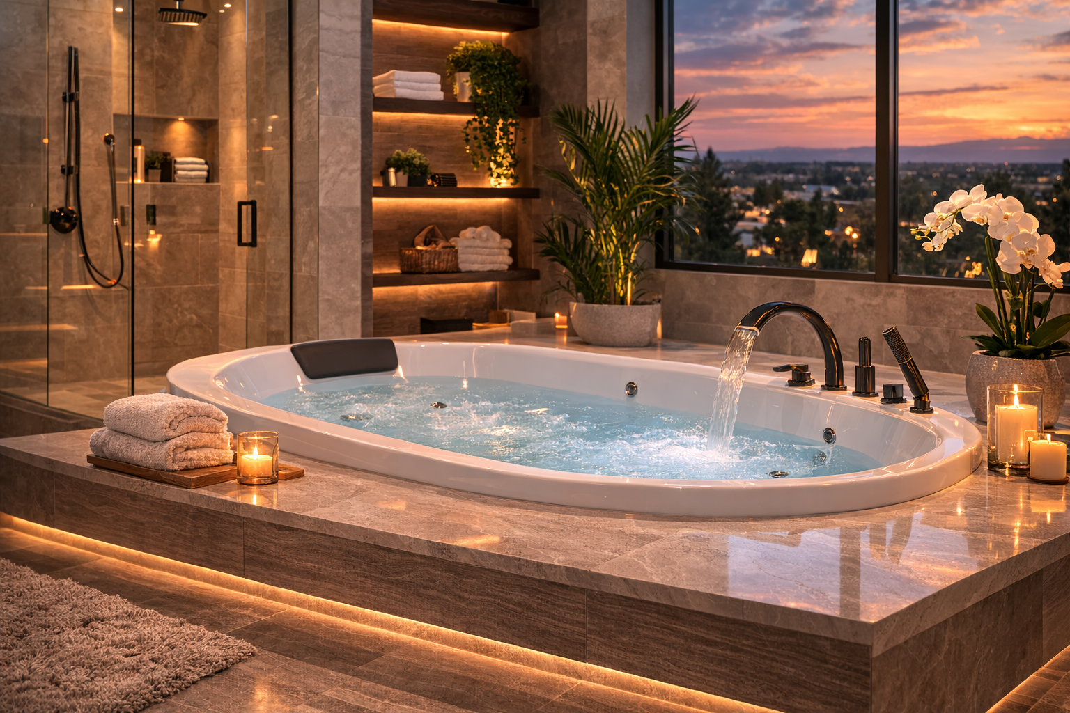 Jetted bathtub installation with pump access, electrical planning, plumbing layout, structural support, and finish coordination