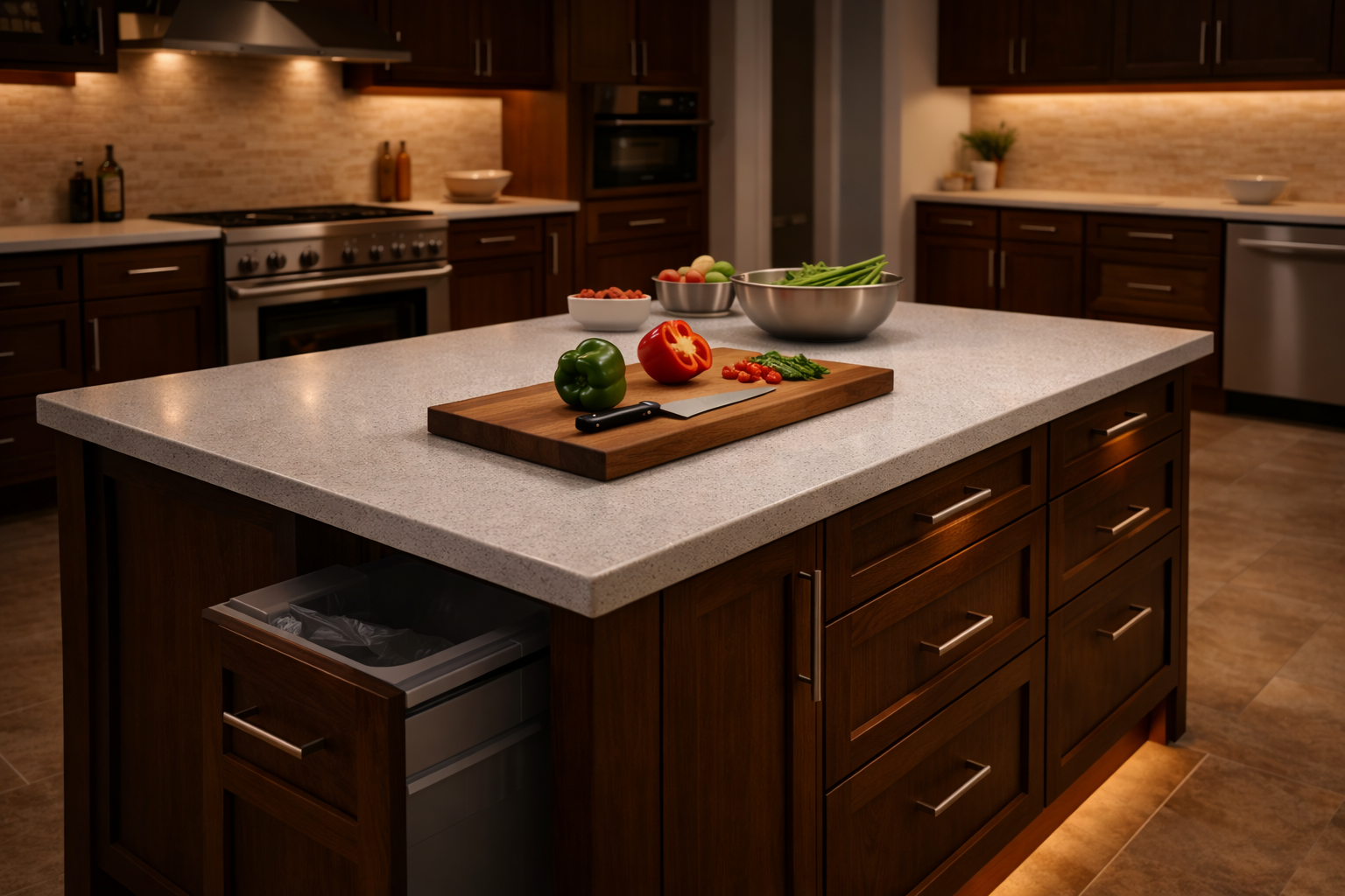 Kitchen island designed for chopping, staging, and meal prep