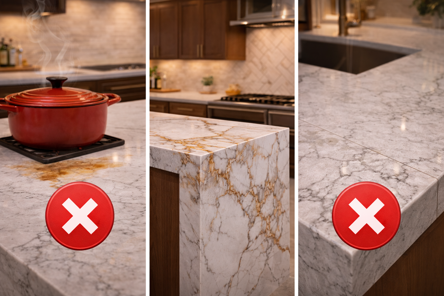 Quartz countertop mistakes such as poor seam planning, weak overhang support, rushed slab selection, and mismatched edge details