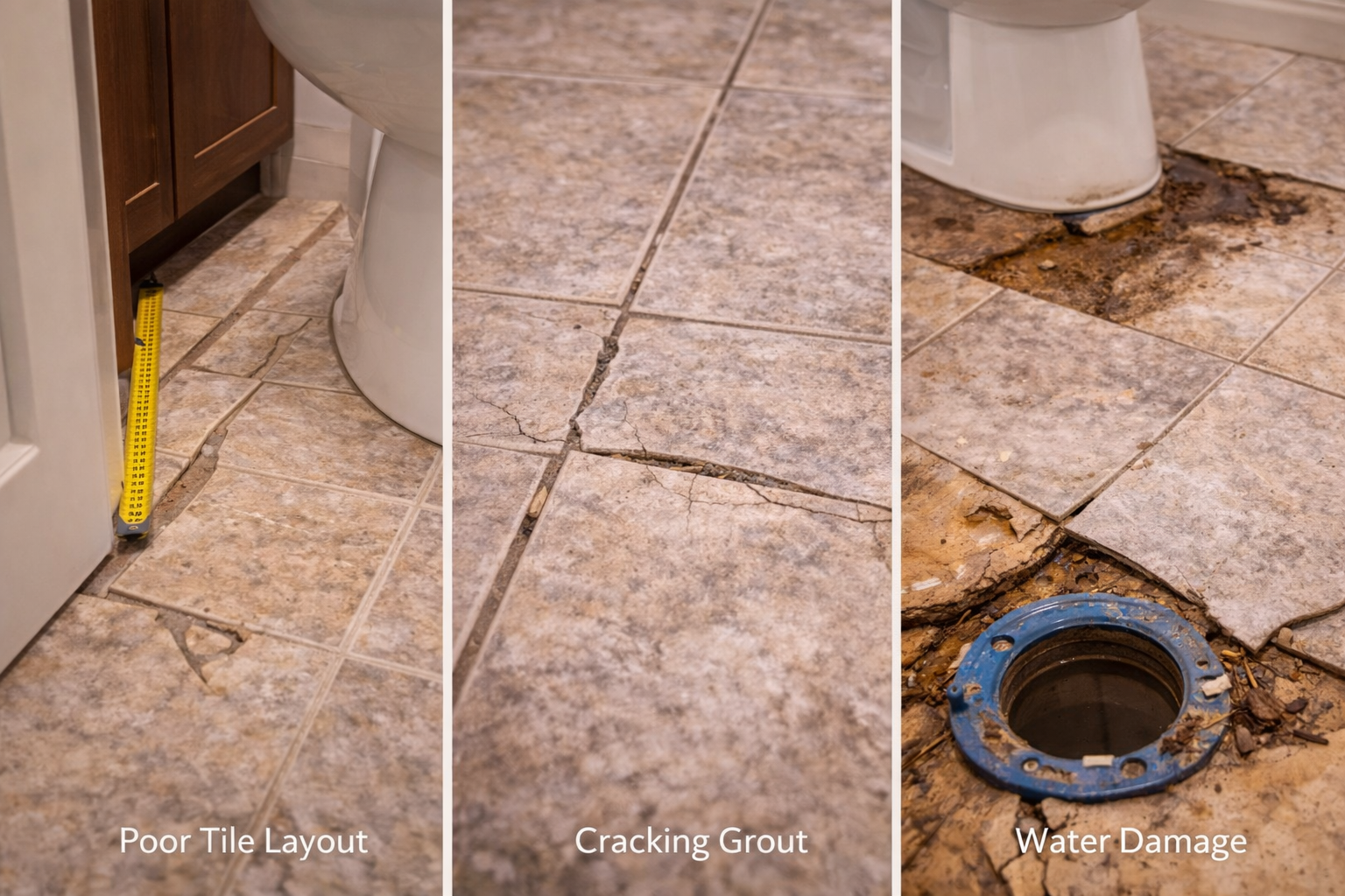 Bathroom flooring mistakes such as poor slip resistance choices, weak subfloor prep, awkward transitions, and bad layout direction