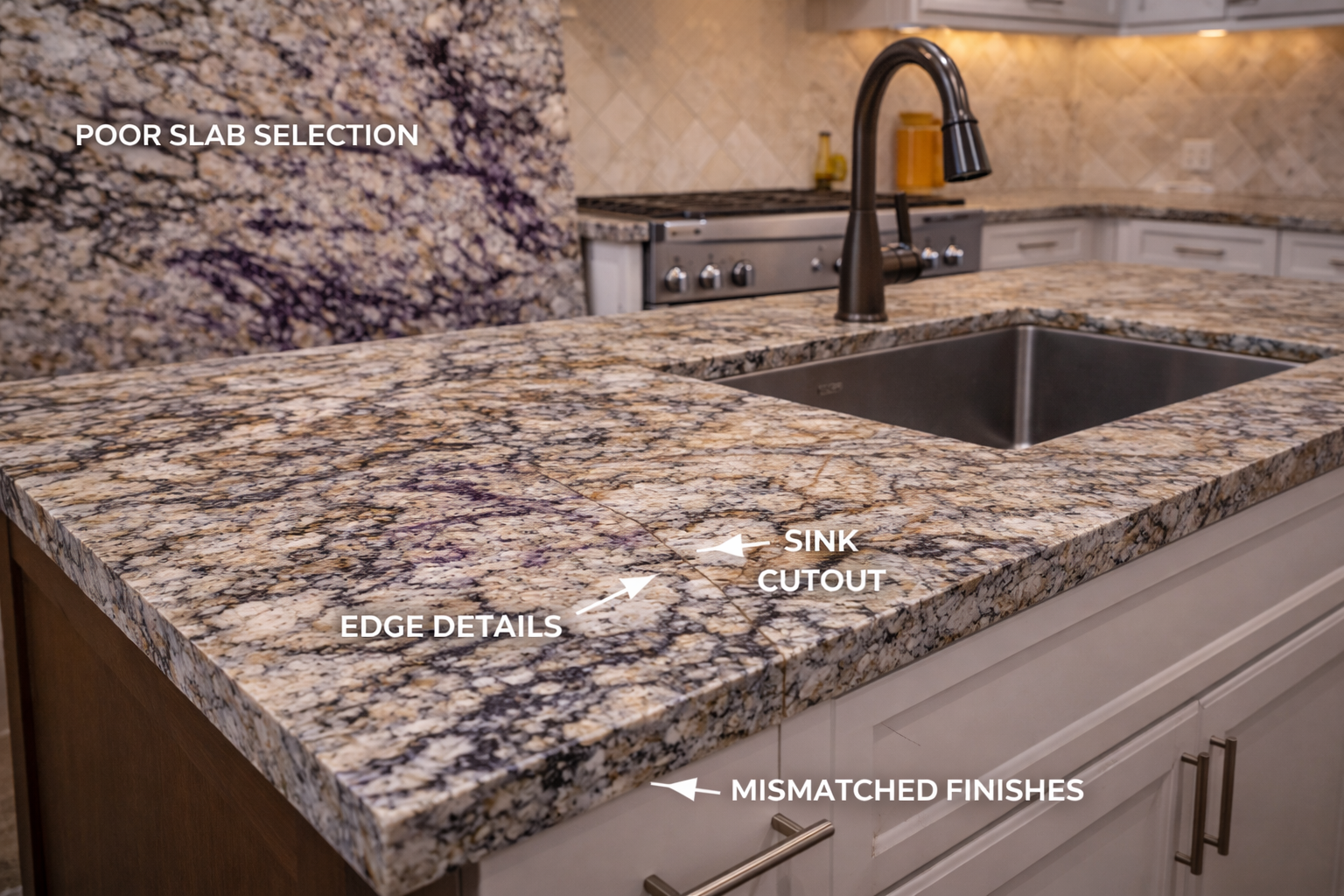 Granite countertop mistakes such as poor seam planning, weak support at overhangs, rushed slab selection, and edge mismatches