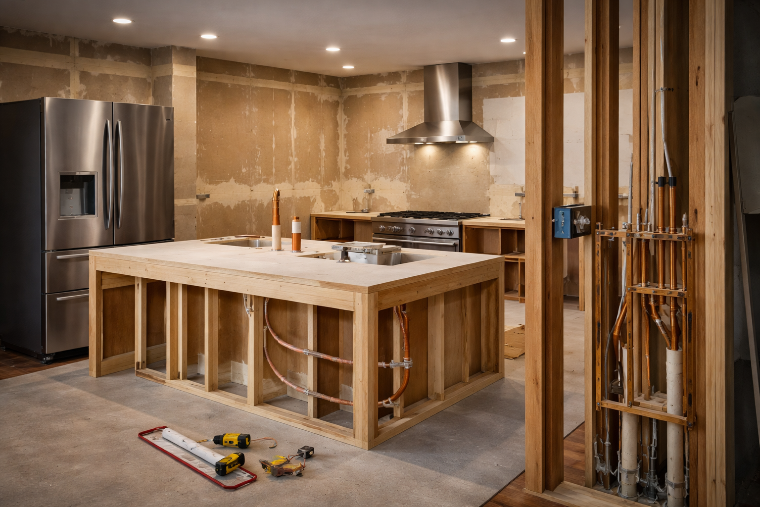 Kitchen layout with oversized island and poor appliance spacing