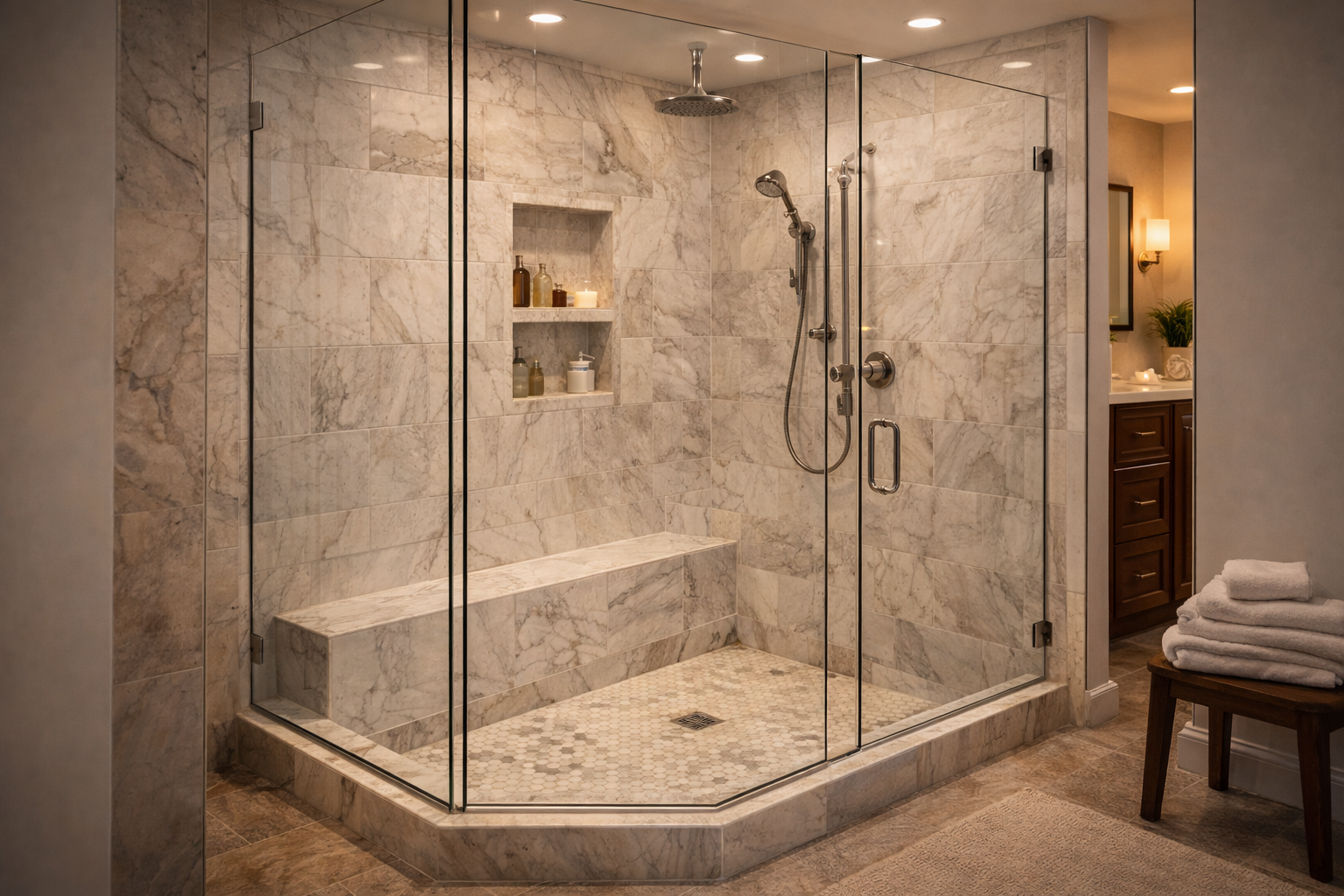 Shower remodel options including walk-in showers, tub-to-shower conversions, frameless glass enclosures, and tile upgrades