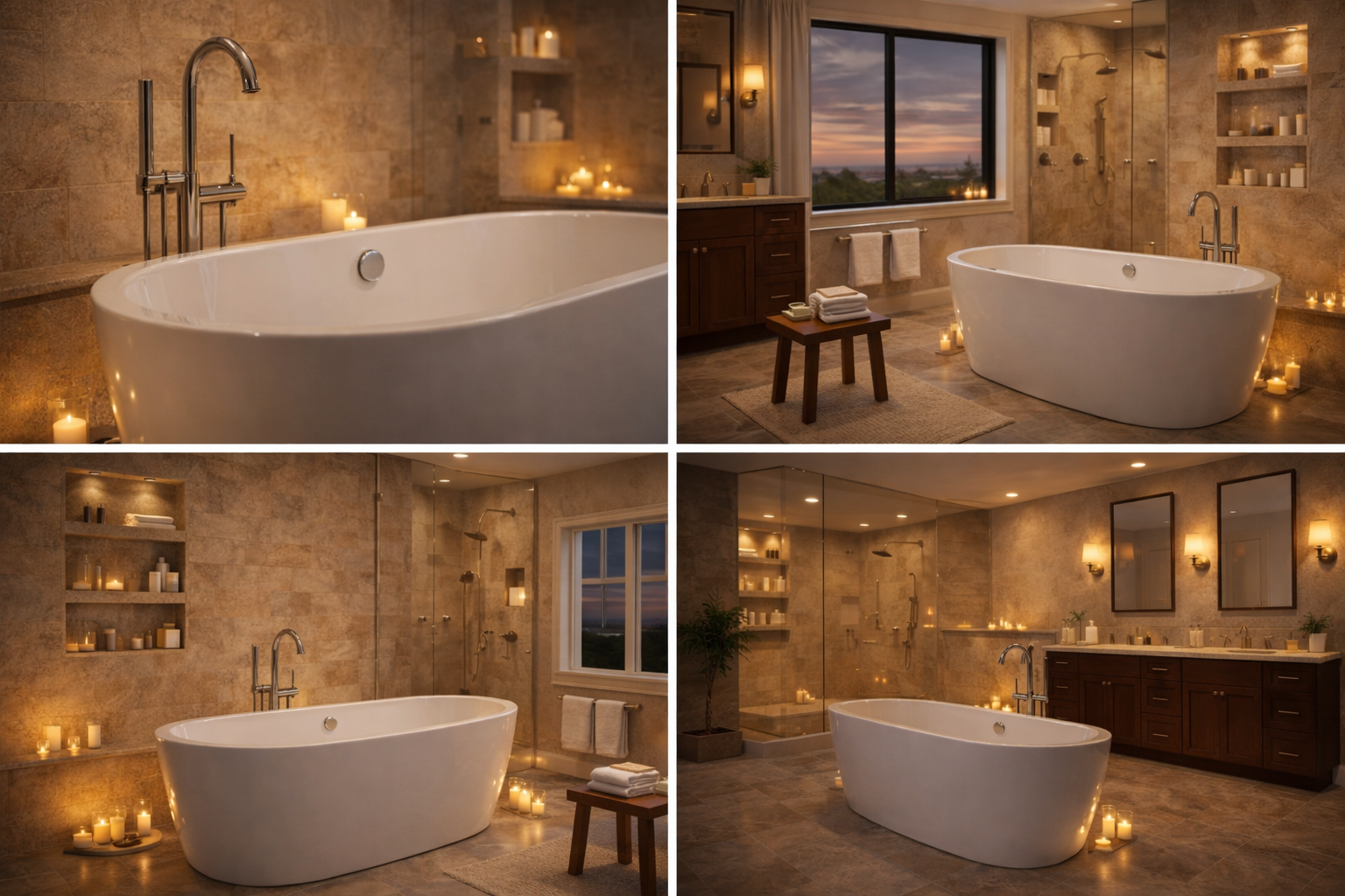Freestanding bathtub upgrades with floor fillers, accent lighting, nearby storage, heated flooring, and decorative wall details