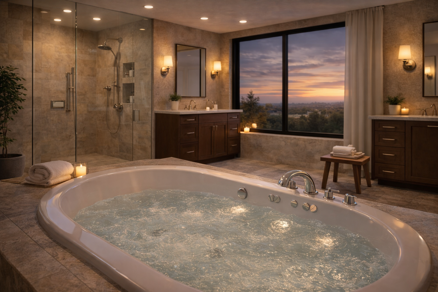 Jetted bathtub used in a bathroom remodel where hydrotherapy features, longer bathing sessions, and a luxury focal point are priorities