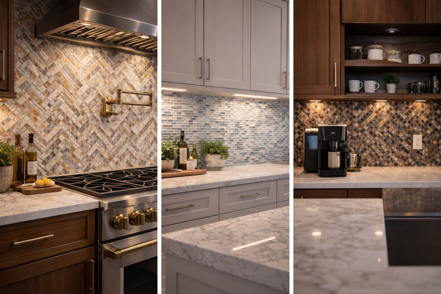 Mosaic tile backsplash used in a kitchen remodel where more texture, pattern variation, and decorative detail are wanted