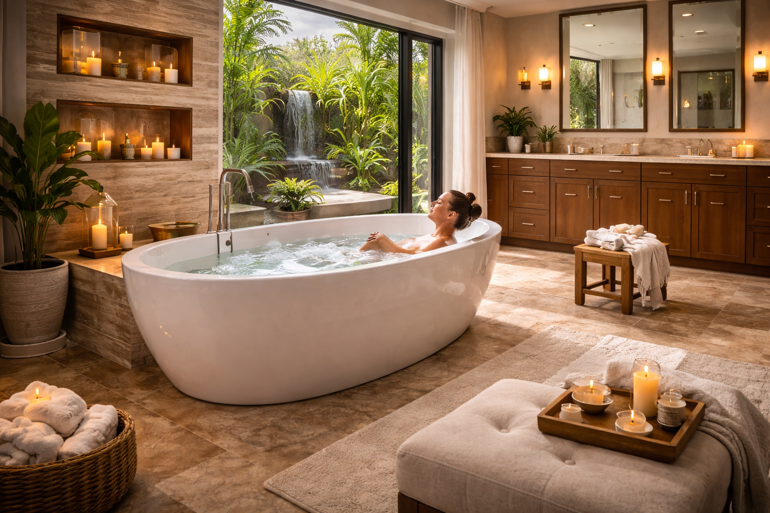 Soaking tub used in a bathroom remodel where bathing comfort, visual focus, and a dedicated tub area are priorities